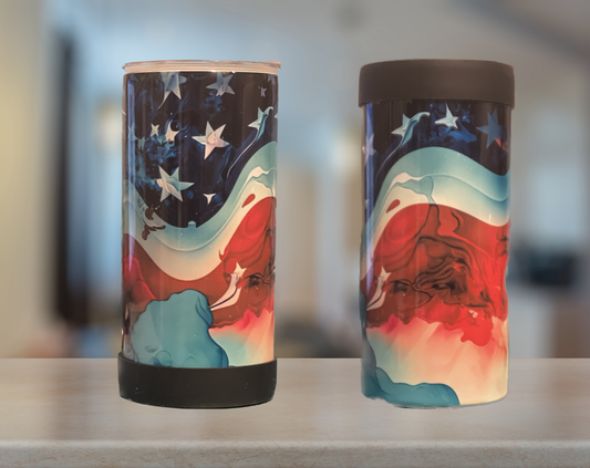Alcohol Ink Flag Skinny Can Cooler