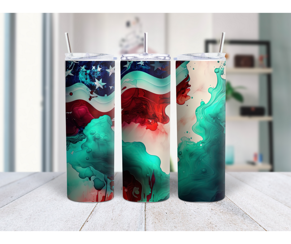 Alcohol Ink American Flag Tumbler